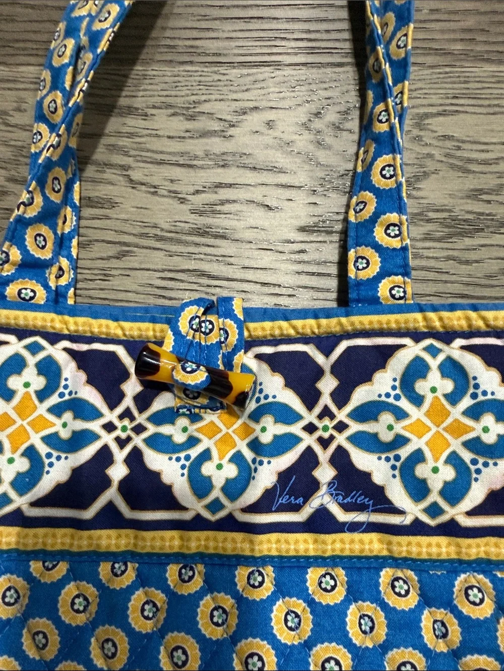 Vera Bradley Blue and Yellow Printed Cotton Tote